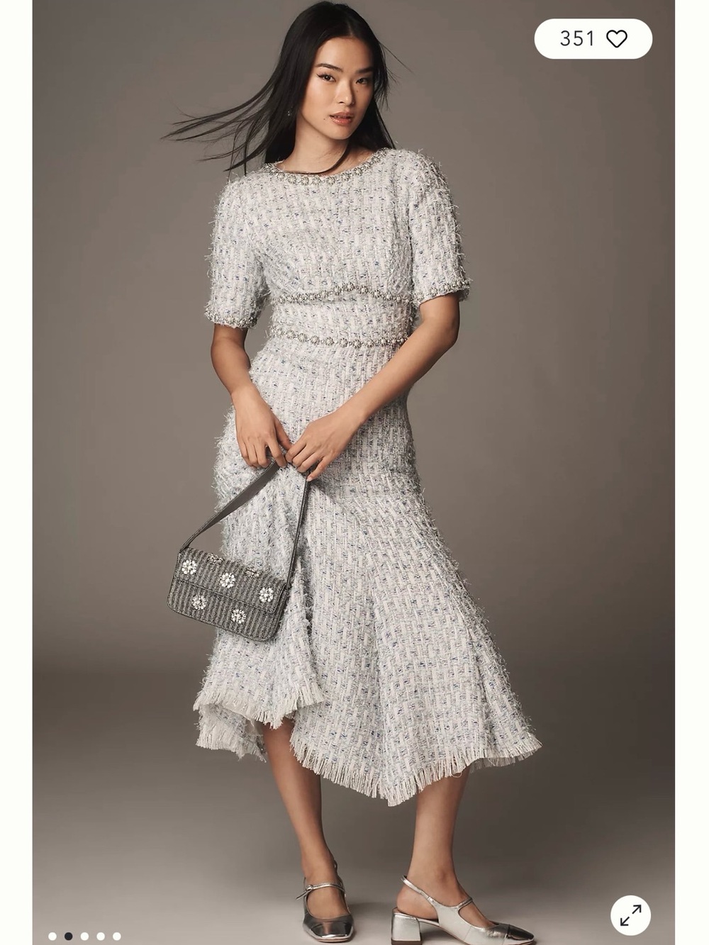 NWT. Mac Duggal Silver-Accented Cream Tweed Midi Dress. Size 4. Perfect .